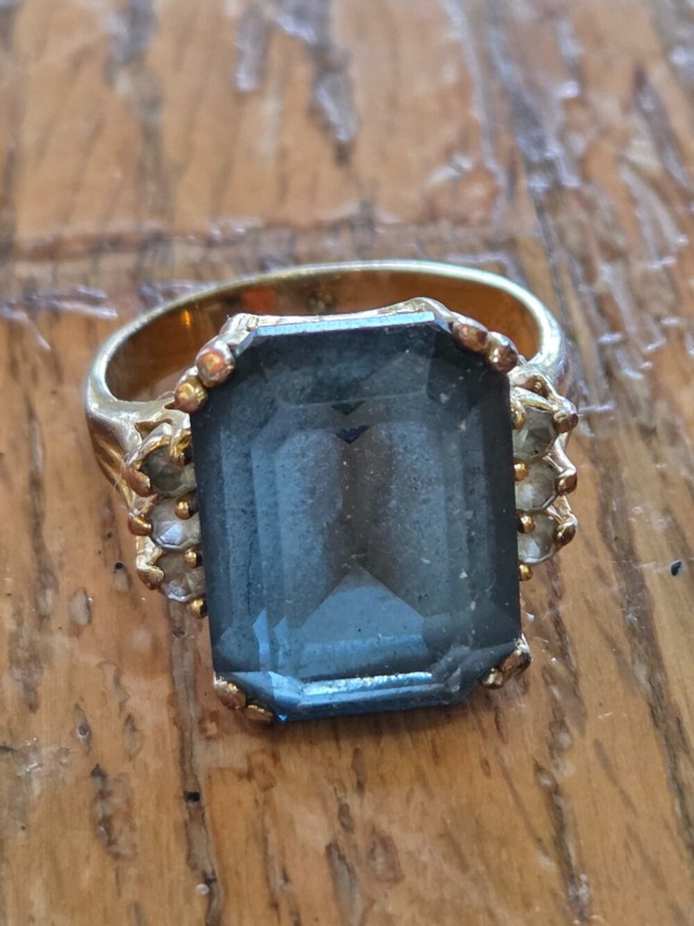 Blue Stone Ring with White Stone Accents Size 10